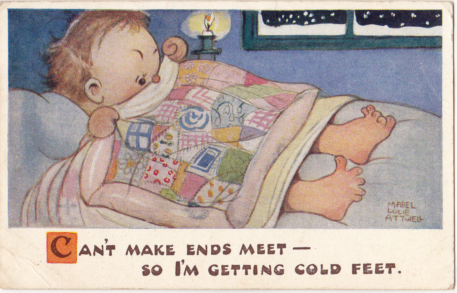 Mabel Lucie Attwell Postcard Cant Make Ends Meet Getting Cold Feet