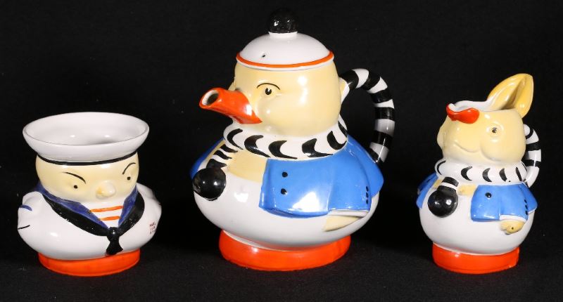 Shelley Mabel Lucie Attwell duck teapot rabbit milk jug chick sugar