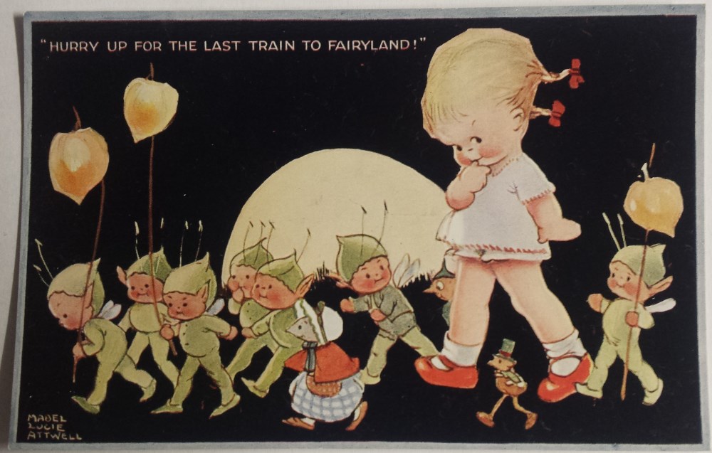 mabel lucie attwell last train to fairyland postcard