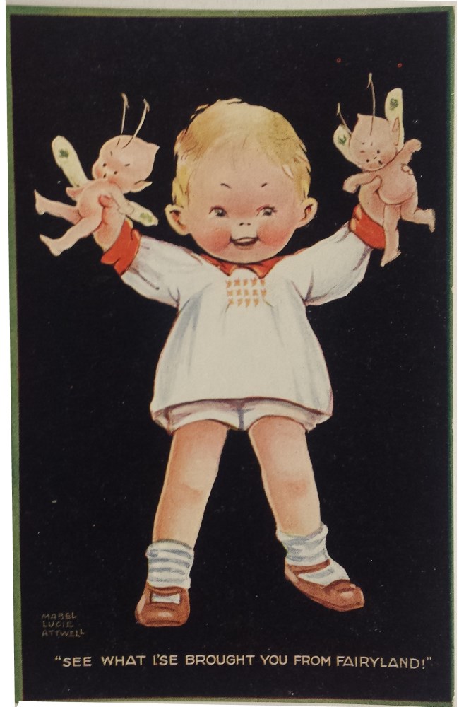 mabel lucie attwell see what ise brought you from fairyland postcard