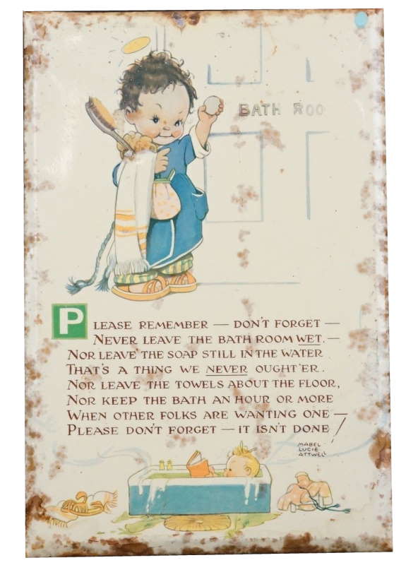 Mabel Lucie Attwell bathroom poem hanging sign by Valentine & Sons